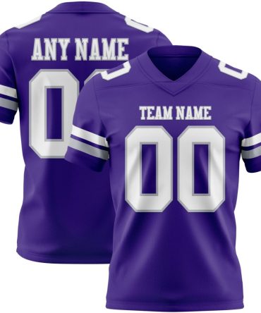 Custom Purple White-Gray Authentic Football Jersey, Gift For Football Fans