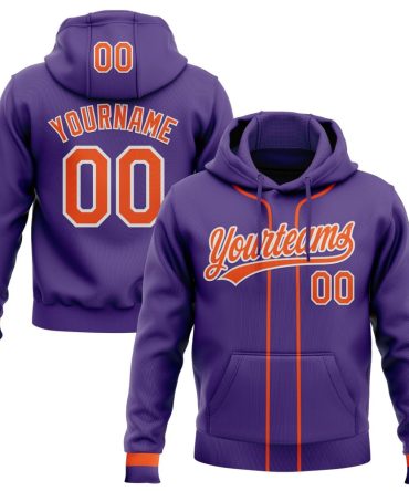 Custom Purple Orange-White Baseball Pullover Sweatshirt Hoodie, Gift For Football, Baseball, Hockey, Basketball, Softball & Rugby Fans