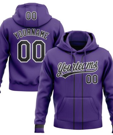 Custom Purple Black-White Baseball Pullover Sweatshirt Hoodie, Gift For Football, Baseball, Hockey, Basketball, Softball & Rugby Fans