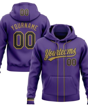 Custom Purple Black-Old Gold Baseball Pullover Sweatshirt Hoodie, Gift For Football, Baseball, Hockey, Basketball, Softball & Rugby Fans