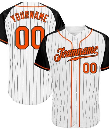 Custom White Black Pinstripe Orange-Black Raglan Sleeves Baseball Jersey, Gift For Baseball Fans