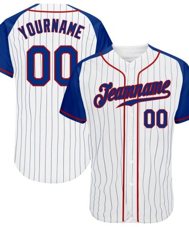 Custom White Royal Pinstripe Royal-Red Raglan Sleeves Baseball Jersey, Gift For Baseball Fans