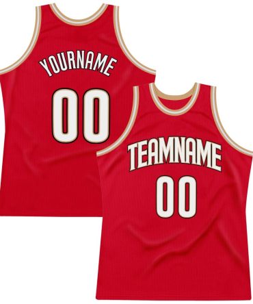 Custom Red White-Old Gold Throwback Basketball Jersey, Gift For Basketball Fans