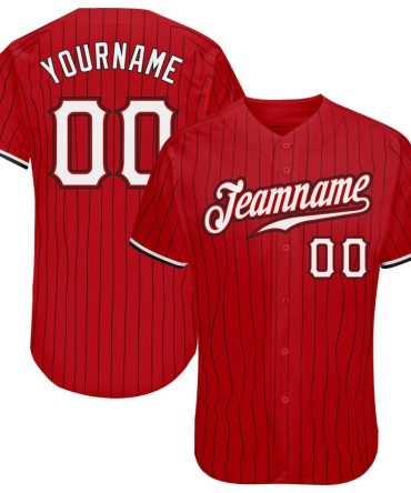 Custom Red Black Pinstripe White-Black Baseball Jersey, Gift For Baseball Fans