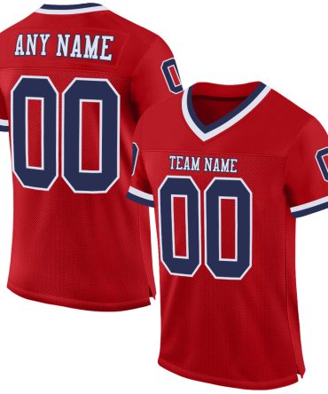 Custom Red Navy-White Throwback Football Jersey, Gift For Football Fans
