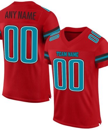 Custom Red Teal-Black Football Jersey, Gift For Football Fans