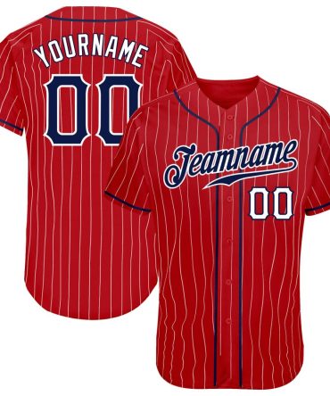 Custom Red White Pinstripe Navy-White Baseball Jersey, Gift For Baseball Fans