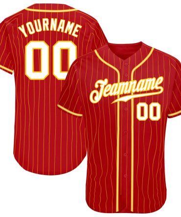 Custom Red Gold Pinstripe White-Gold Baseball Jersey, Gift For Baseball Fans