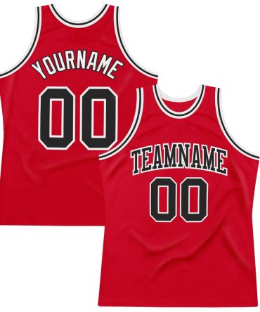 Custom Red Black-White Authentic Throwback Basketball Jersey, Gift For Basketball Fans