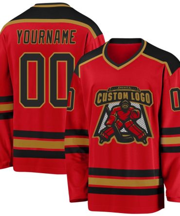 Custom Red Black-Old Gold Hockey Jersey, Gift For Hockey Fans