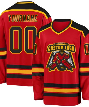Custom Red Black-Gold Hockey Jersey, Gift For Hockey Fans