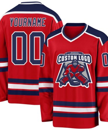 Custom Red Navy-White Hockey Jersey, Gift For Hockey Fans