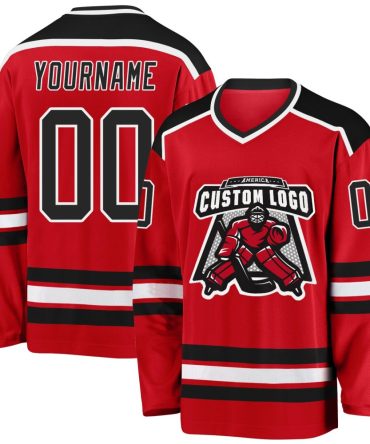Custom Red Black-White Hockey Jersey, Gift For Hockey Fans