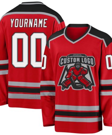Custom Red White-Black Hockey Jersey, Gift For Hockey Fans