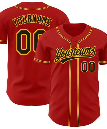 Custom Red Black-Gold Baseball Jersey, Gift For Baseball Fans