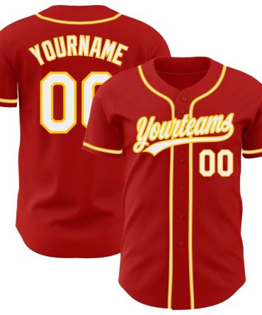 Custom Red White-Gold Baseball Jersey, Gift For Baseball Fans