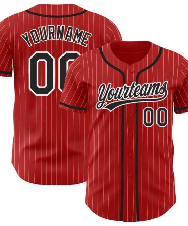 Custom Red White Pinstripe Black Baseball Jersey, Gift For Baseball Fans