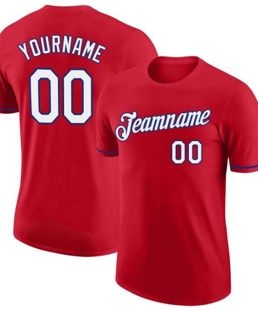 Custom Red White-Royal Performance T-Shirt, For Football, Baseball, Hockey, Basketball, Softball & Rugby Fans