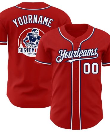 Custom Red White-Navy Baseball Jersey, Gift For Baseball Fans