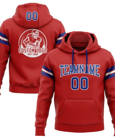 Custom Red Royal-White Football Pullover Sweatshirt Hoodie, Gift For Football, Baseball, Hockey, Basketball, Softball & Rugby Fans