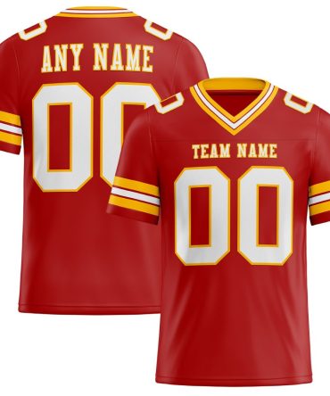 Custom Red White-Gold Authentic Football Jersey, Gift For Football Fans