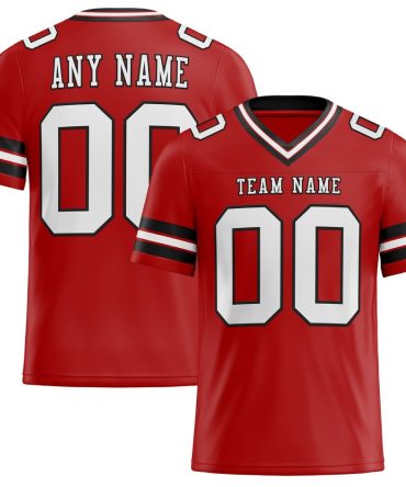 Custom Red White-Black Authentic Football Jersey, Gift For Football Fans