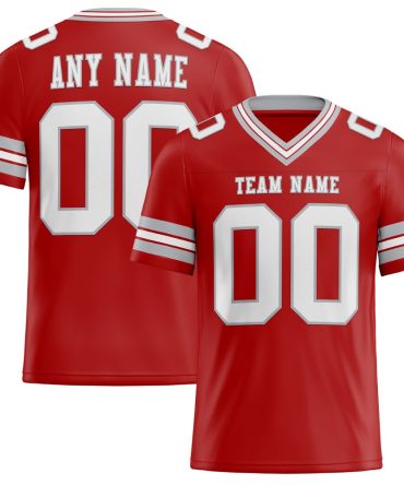 Custom Red White-Gray Authentic Football Jersey, Gift For Football Fans