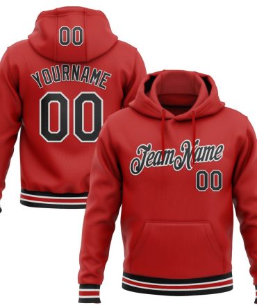 Custom Red Black-White Sports Pullover Sweatshirt Hoodie, Gift For Football, Baseball, Hockey, Basketball, Softball & Rugby Fans