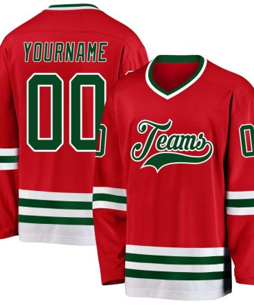 Custom Red Green-White Hockey Jersey, Gift For Hockey Fans