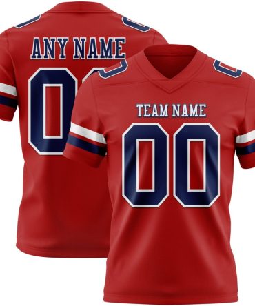 Custom Red Navy-White Authentic Football Jersey, Gift For Football Fans
