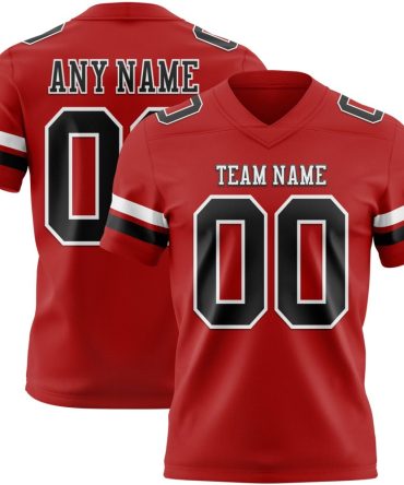 Custom Red Black-White Authentic Football Jersey, Gift For Football Fans