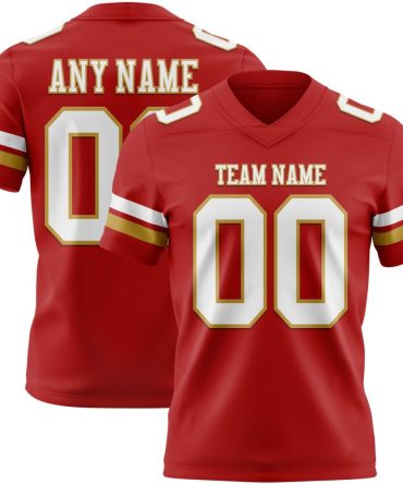 Custom Red White-Old Gold Authentic Football Jersey, Gift For Football Fans