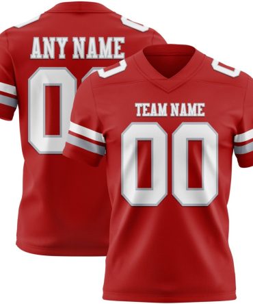 Custom Red White-Gray Authentic Football Jersey, Gift For Football Fans