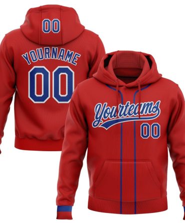 Custom Red Royal-White Baseball Pullover Sweatshirt Hoodie, Gift For Football, Baseball, Hockey, Basketball, Softball & Rugby Fans