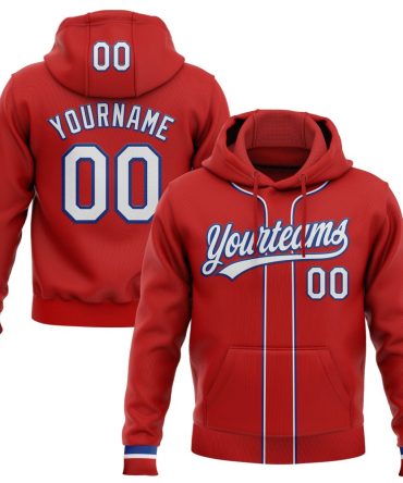 Custom Red White-Royal Baseball Pullover Sweatshirt Hoodie, Gift For Football, Baseball, Hockey, Basketball, Softball & Rugby Fans