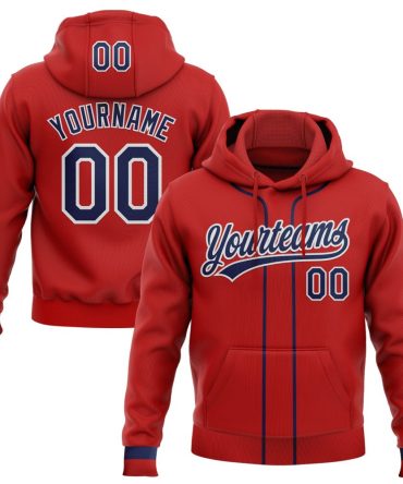 Custom Red Navy-White Baseball Pullover Sweatshirt Hoodie, Gift For Football, Baseball, Hockey, Basketball, Softball & Rugby Fans