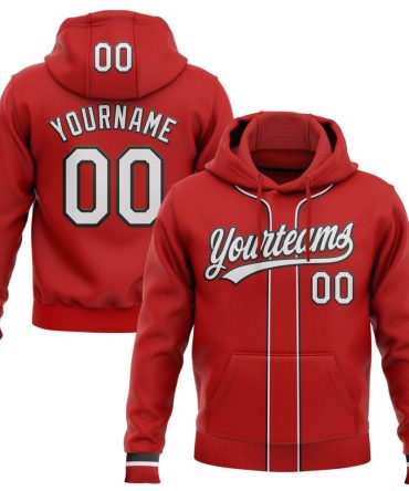Custom Red White-Black Baseball Pullover Sweatshirt Hoodie, Gift For Football, Baseball, Hockey, Basketball, Softball & Rugby Fans