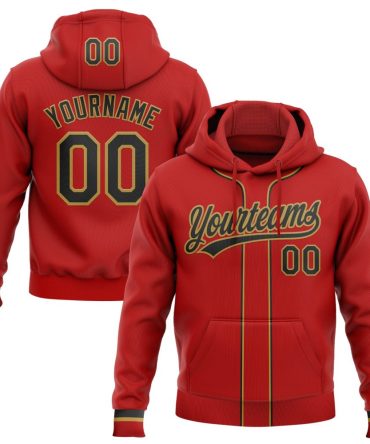 Custom Red Black-Old Gold Baseball Pullover Sweatshirt Hoodie, Gift For Football, Baseball, Hockey, Basketball, Softball & Rugby Fans