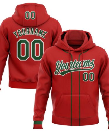 Custom Red Green-White Baseball Pullover Sweatshirt Hoodie, Gift For Football, Baseball, Hockey, Basketball, Softball & Rugby Fans