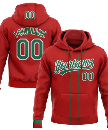 Custom Red Kelly Green-White Baseball Pullover Sweatshirt Hoodie, Gift For Football, Baseball, Hockey, Basketball, Softball & Rugby Fans