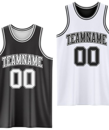 Custom Reversible Black White Double Side Basketball Jersey, Gift For Basketball Fans