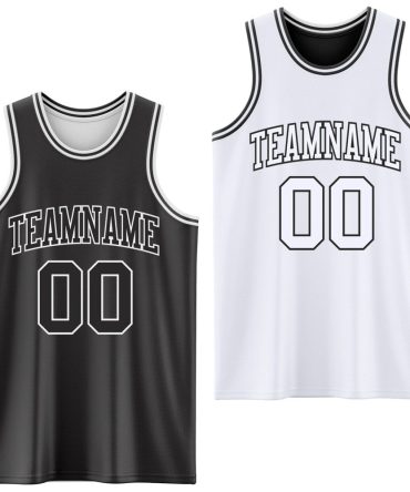 Custom Reversible Black White Double Side Basketball Jersey, Gift For Basketball Fans