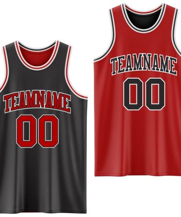 Custom Reversible Black Red-White Double Side Basketball Jersey, Gift For Basketball Fans