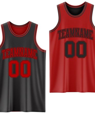 Custom Reversible Black Red Double Side Basketball Jersey, Gift For Basketball Fans