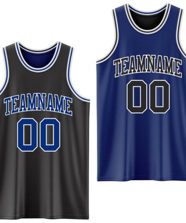 Custom Reversible Black Royal-White Double Side Basketball Jersey, Gift For Basketball Fans