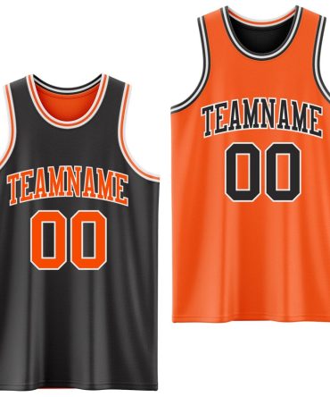Custom Reversible Black Orange-White Double Side Basketball Jersey, Gift For Basketball Fans