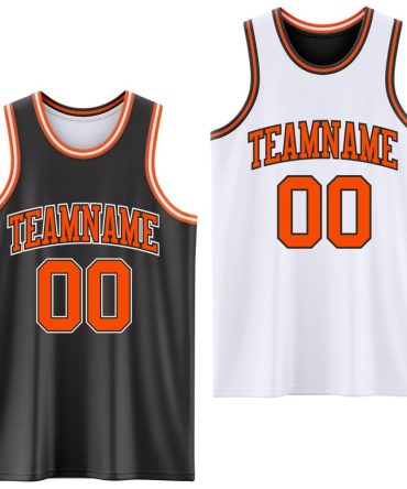 Custom Reversible Black Orange-White Double Side Basketball Jersey, Gift For Basketball Fans