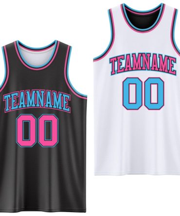 Custom Reversible Black Pink-Sky Blue Double Side Basketball Jersey, Gift For Basketball Fans