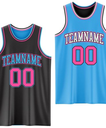 Custom Reversible Black Pink-Sky Blue Double Side Basketball Jersey, Gift For Basketball Fans
