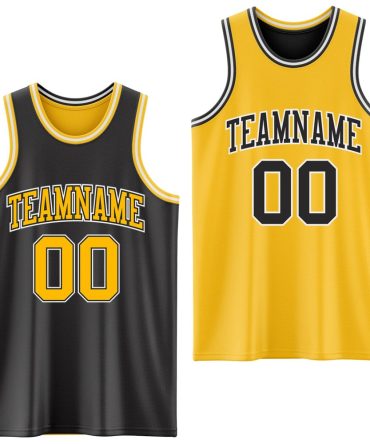 Custom Reversible Black Gold-White Double Side Basketball Jersey, Gift For Basketball Fans